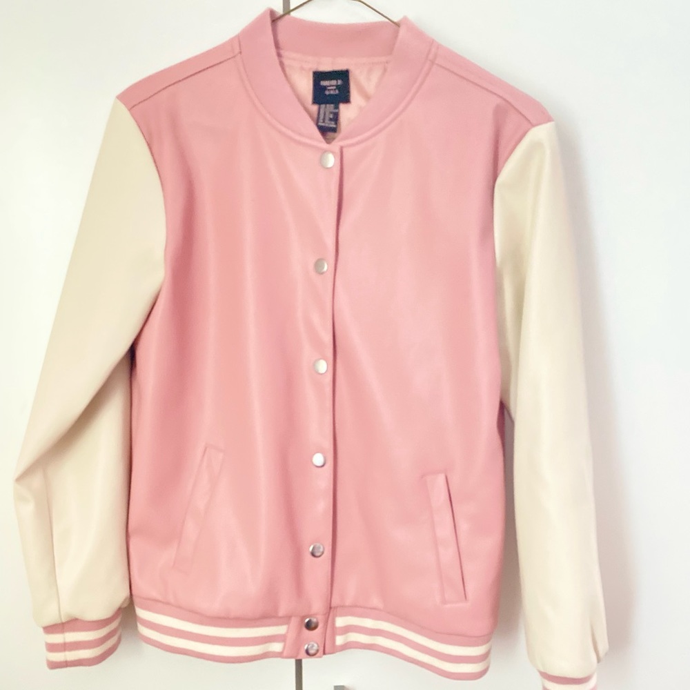 ROSE PINK VARSITY JACKET - Faux Leather - Forever 21 Girls - US 13/14